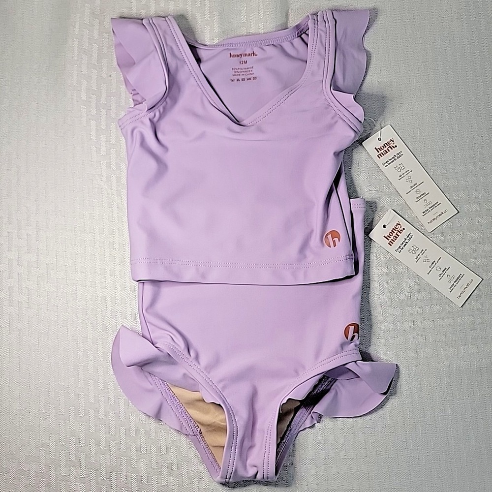 Honey Mark Baby Girls‎ Lavender Ruffle Tankini Swimsuit 12M NWT 2 Piece